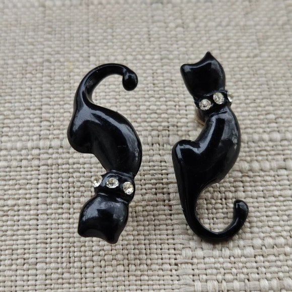 Cat Earrings Women Ear Jewelry Black Tone Fashion Jewelry Earrings - Picture 9 of 10